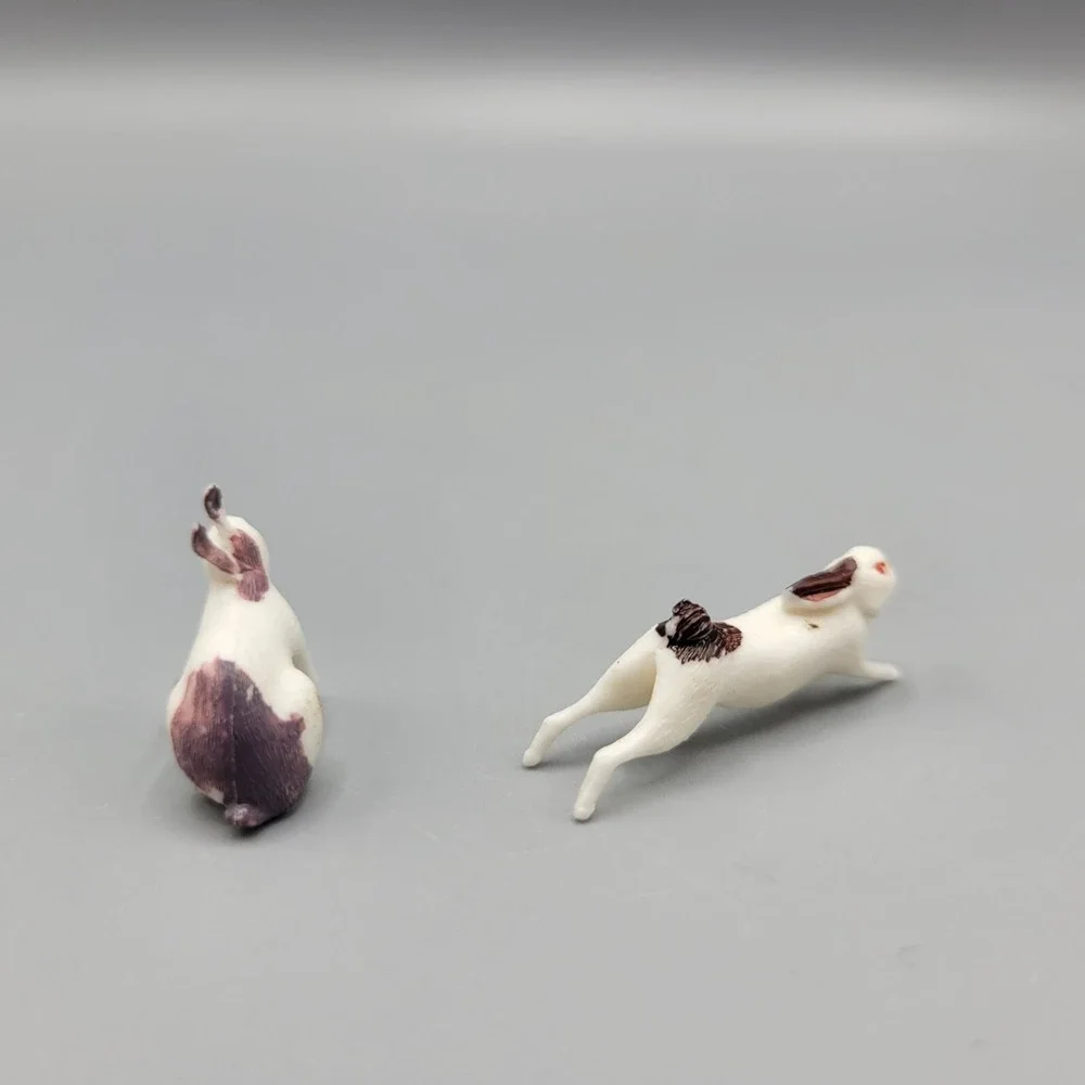 Vintage Miniature Plastic Rabbit Figurines Set Under 1 inch Very Small!
